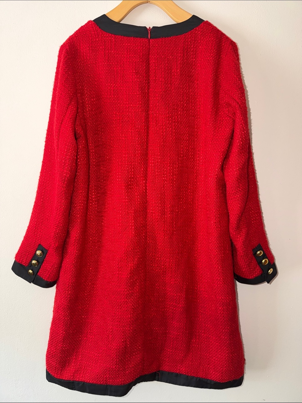 Pomander Place Coco Tweed Bow Dress in Red and Black Gold Buttons Size S - Picture 5 of 6